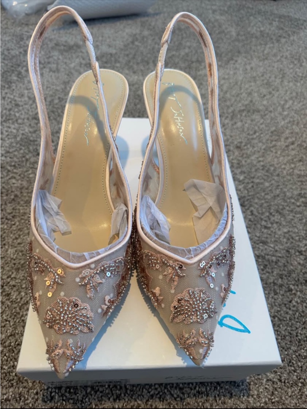 Betsey Johnson Blush Pink Embellished Pointed Slingback Heels